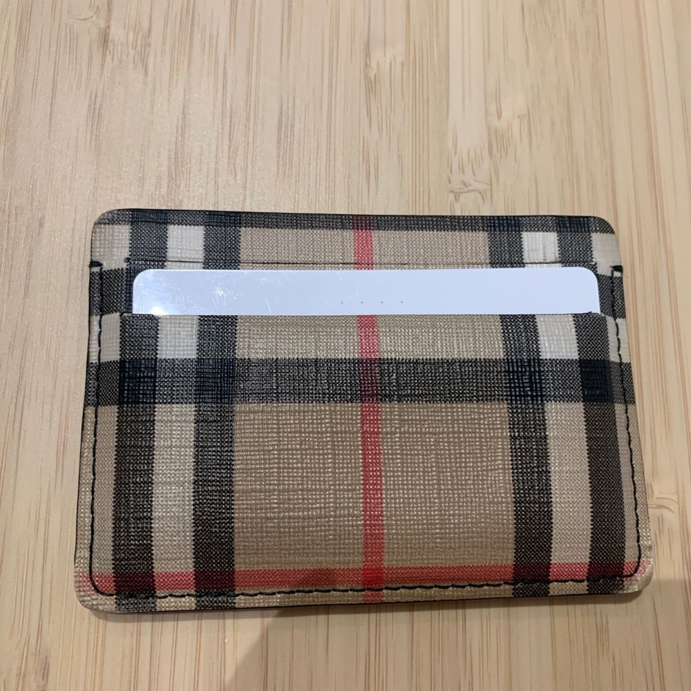 Burberry Beige and Red Plaid Card Holder